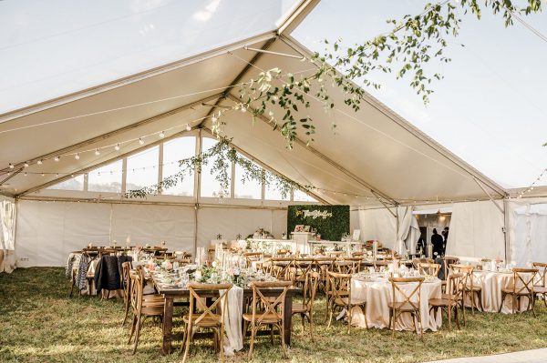 image of cross back chair rentals in Maryland under wedding tent
