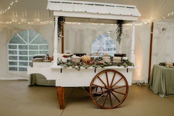 Image of white cart rental set for food buffet