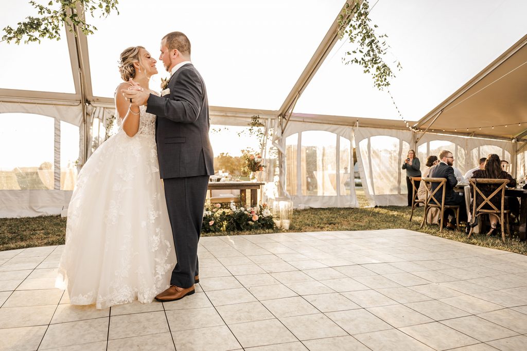 image of bride and groom on marble dance floor in Maryland