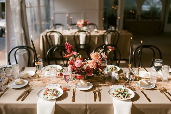 Image of primrose gold flatware rental on wedding reception table
