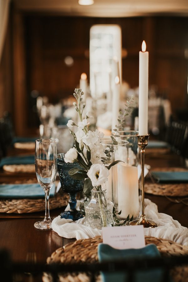 image of champagne flute rental on table set for reception