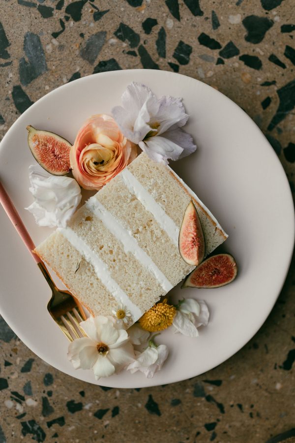 image of blush salad plate rental with cake