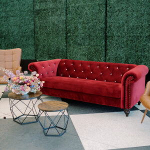 Aubrey Red Tufted Velvet Sofa Rental