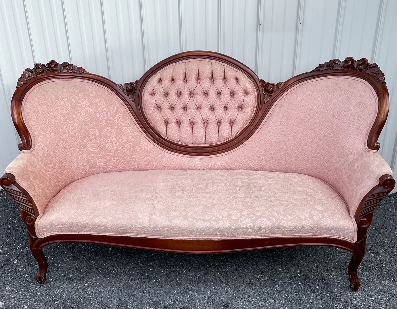 Mount Vesuvius Doctor white Beatrice Blush Vintage Sofa Rental - A to Z Event Rentals, LLC.