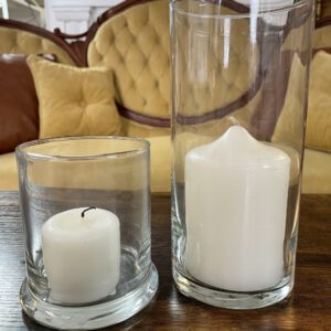 Image of small and tall clear glass pillar candle holders