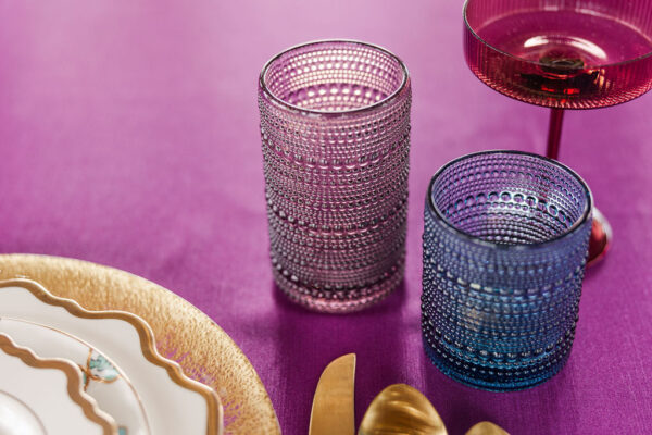 image of purple and navy glassware