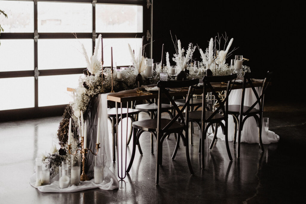 Image of table and crossback chair rentals with tabletop setting
