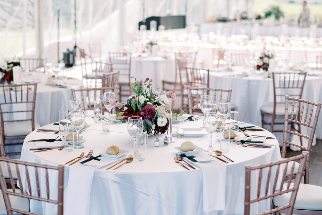 image of tables and rose gold chiavari chairs