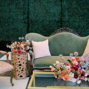 Maura Vintage Green Loveseat Rental