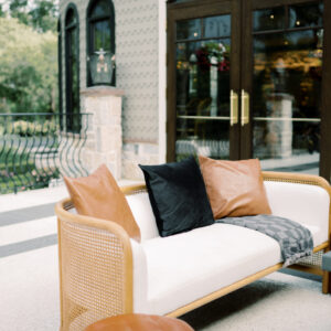 Image of Penelope Cane Back White Loveseat Rental