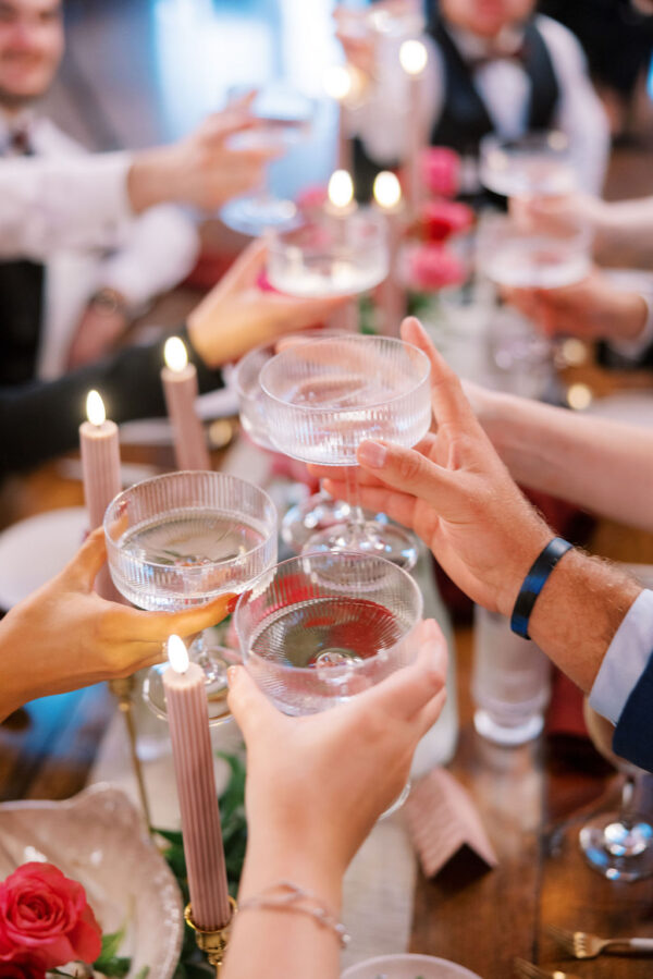 Image of fluted champagne coupe rentals used in a toast