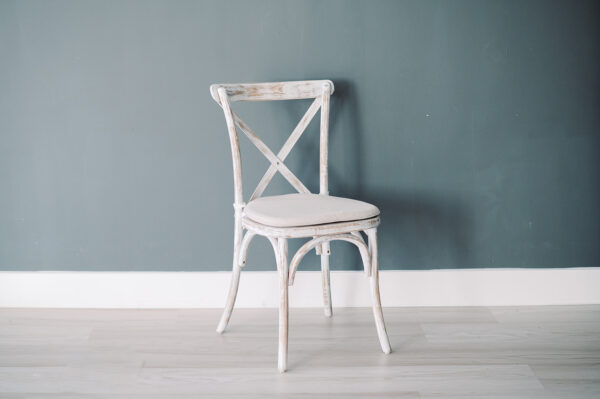 image of lime wash cross back chair rental