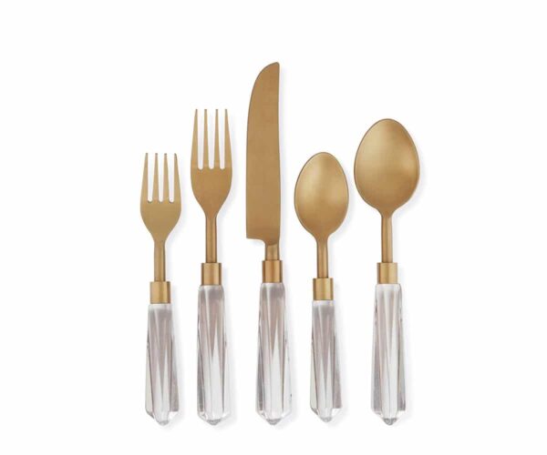 image of gold and clear lucite flatware rental