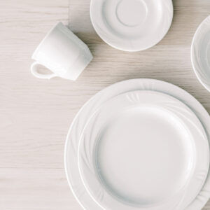 image of white dinnerware rental dishes