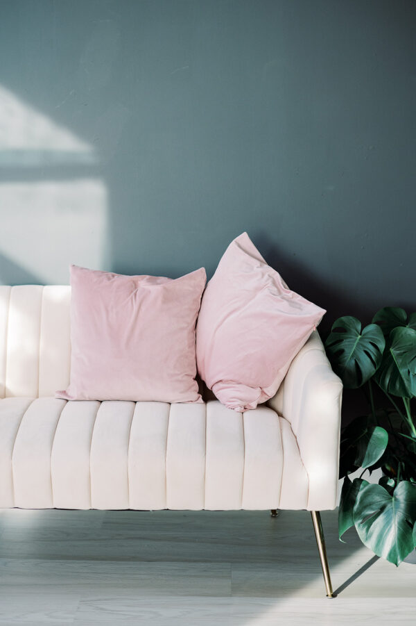 blush velvet throw pillow