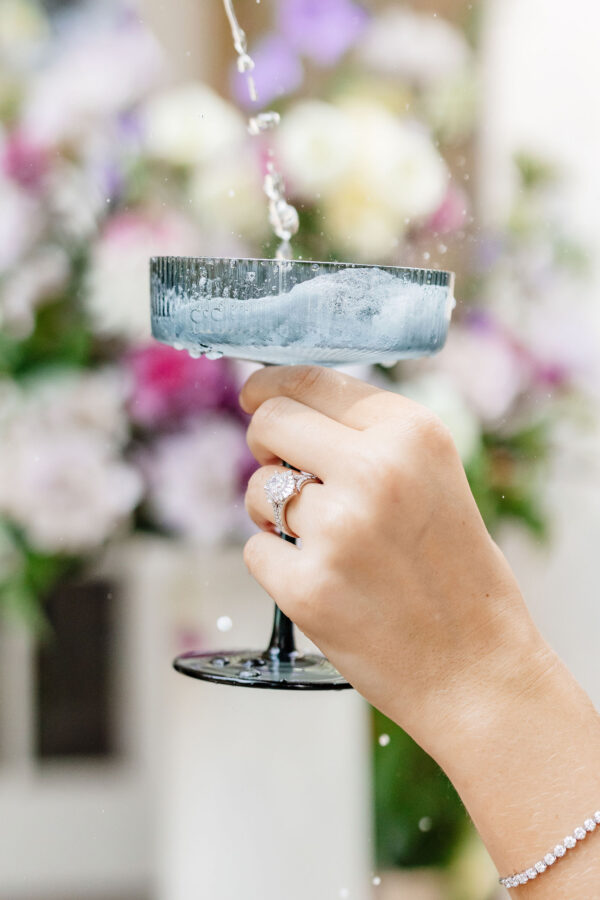 image of blue fluted champagne coupe for wedding