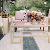 Image of Kate Glass and Gold Coffee Table Rental Staged for event