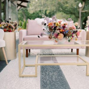 Image of Kate Glass and Gold Coffee Table Rental Staged for event