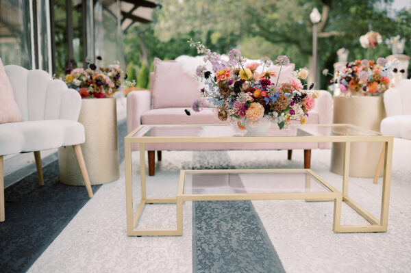 Image of Kate Glass and Gold Coffee Table Rental Staged for event