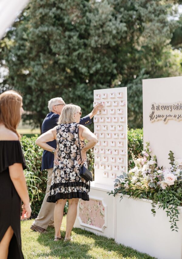 image of guests finding name on escort card wall rental