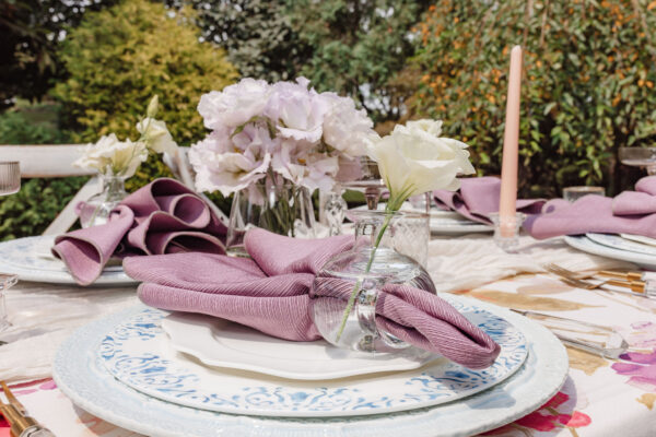 image of blue wedding plate rentals