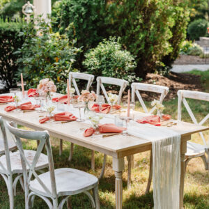 image of light wood farmhouse table rental