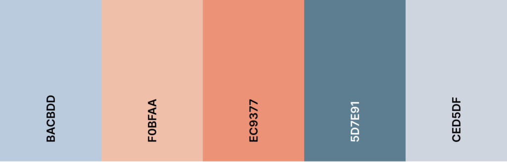 image of peach and dusty blue spring wedding color palette