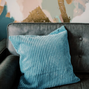 Caspian Blue Ribbed Throw Pillow Rental