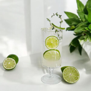 Klein water glass rental with water and lime