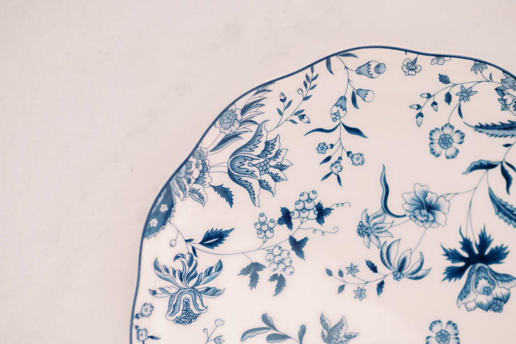 navy blue floral patterned salad plate