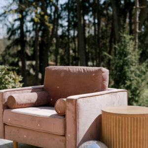 imge of Penny Pink arm chair rental set in wedding lounge