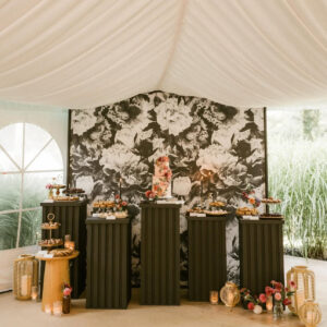 image of black fluted display pillars