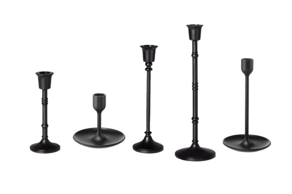 image of black mistmatched chandlestick rentals