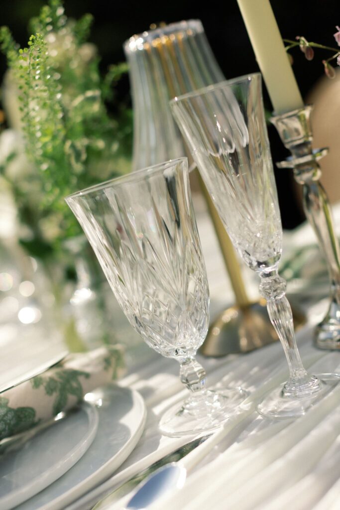 image of melody clear water and champagne flutes