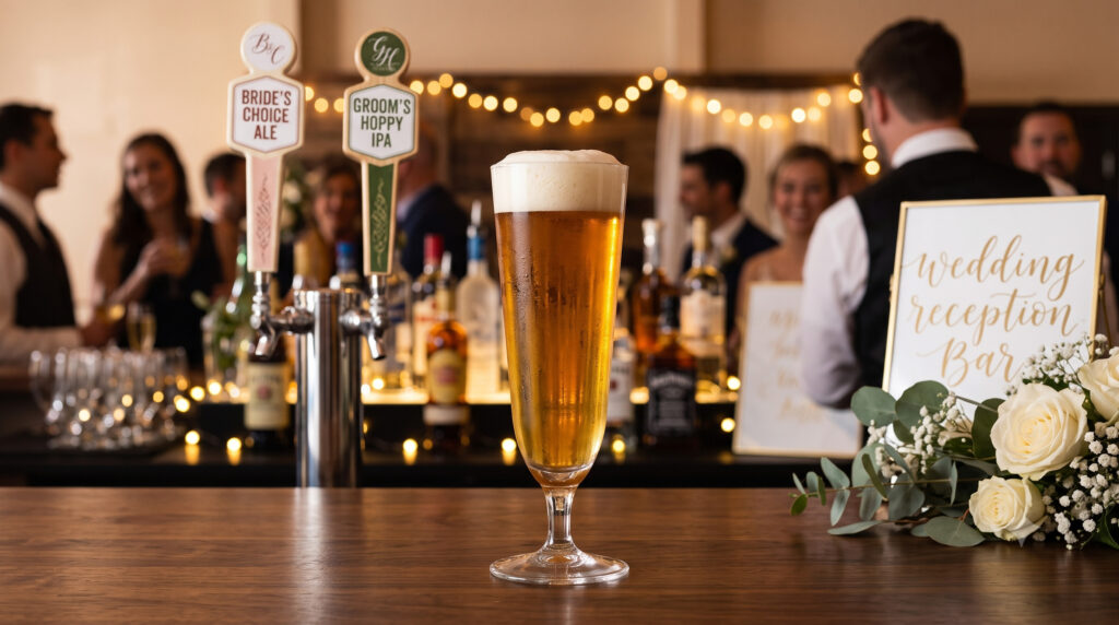 fluted pilsner glass with beer at a bar setting