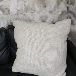 Neutral, ivory throw pillow with a woven texture.