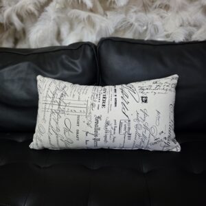 Small scripted throw pillow.