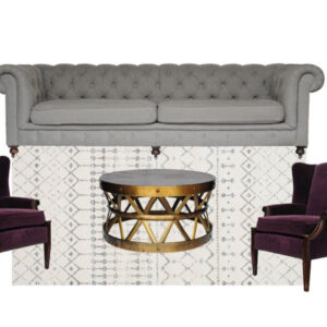 image of purple and grey lounge package rental set