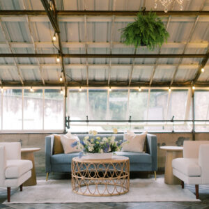 image of Cooper blue lovseat in a wedding lounge