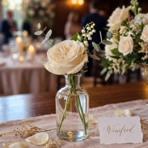 image of winifred bud vase rental with single white rose