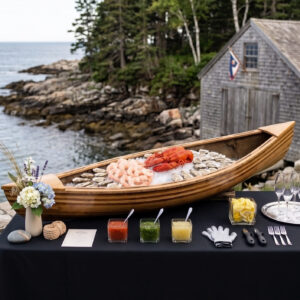 image of canoe styled as a raw bar, AI generated