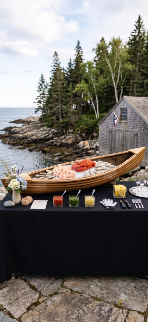 image of canoe styled as a raw bar, AI generated