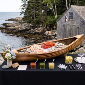 image of canoe styled as a raw bar, AI generated