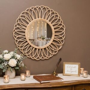 light rattan circular mirror