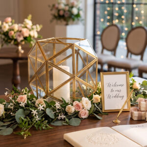 image of Sheldon lantern rental staged on a welcome table