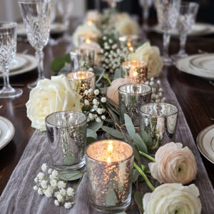 image of silver mercury votives on a wedding table