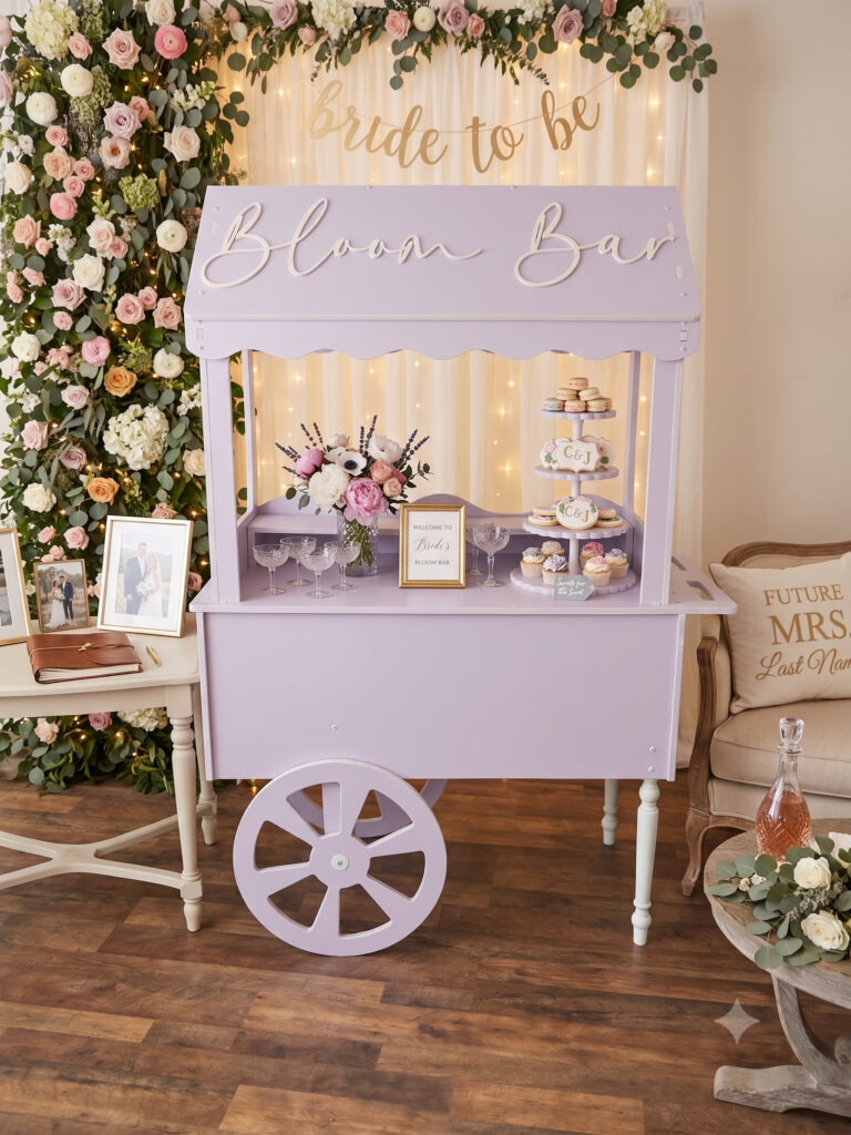 image of lilac concession cart at a bridal shower