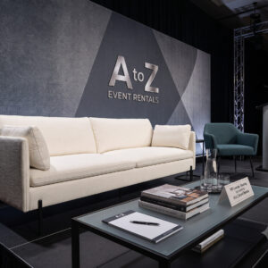 image of moab sofa staged in a VIP lounge rental