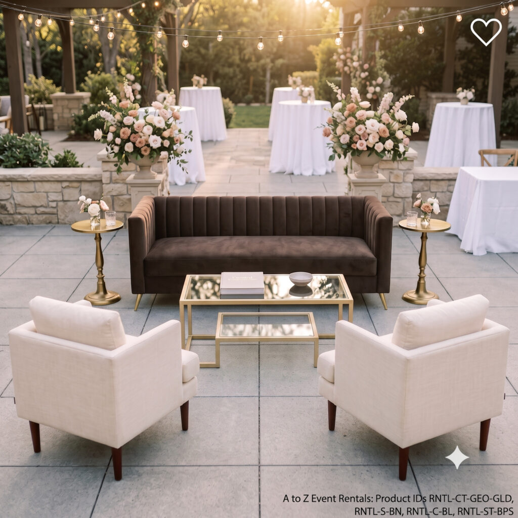 digital rendering image of the Mocha lounge package rental stage on a patio