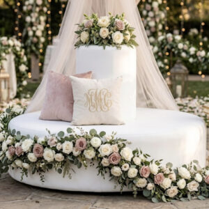 image of white circular banquette rental